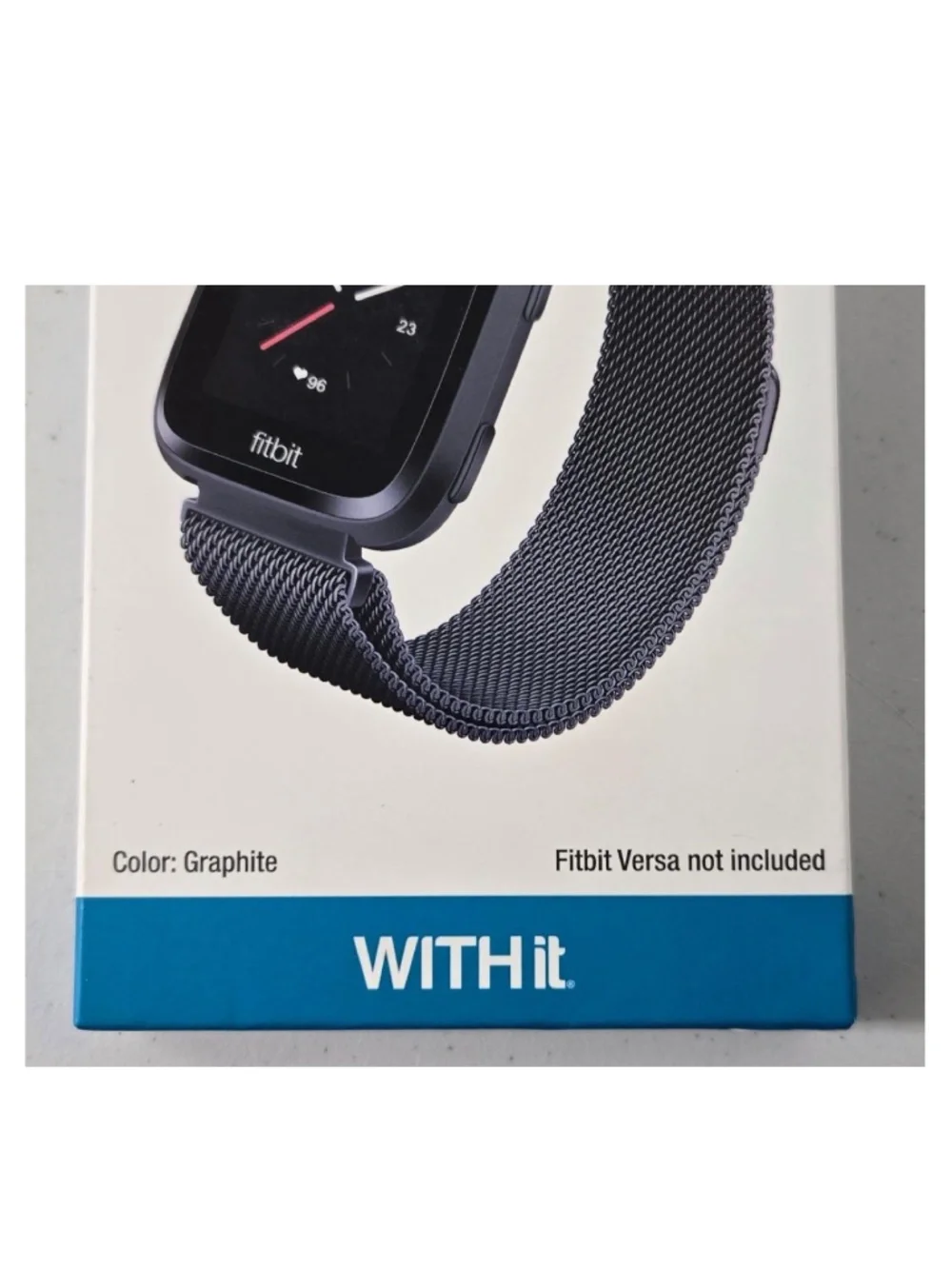 New Withit FitBit Versa Watch Band Stainless Steel Metal Graphite Black Mesh NWT